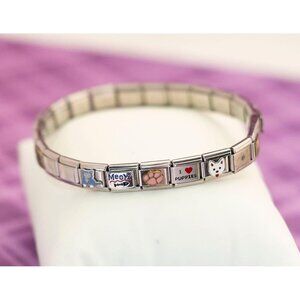 Vintage Pet Lover Puppies & Kittens Silver Tone Charm Bracelet 9 1/2 inch - V7